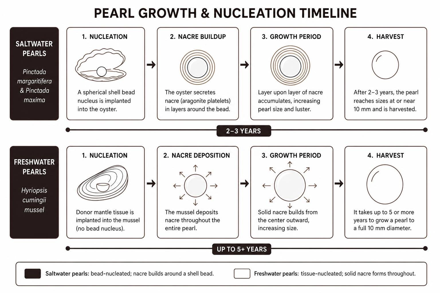 pearl growth and nucleation timeline