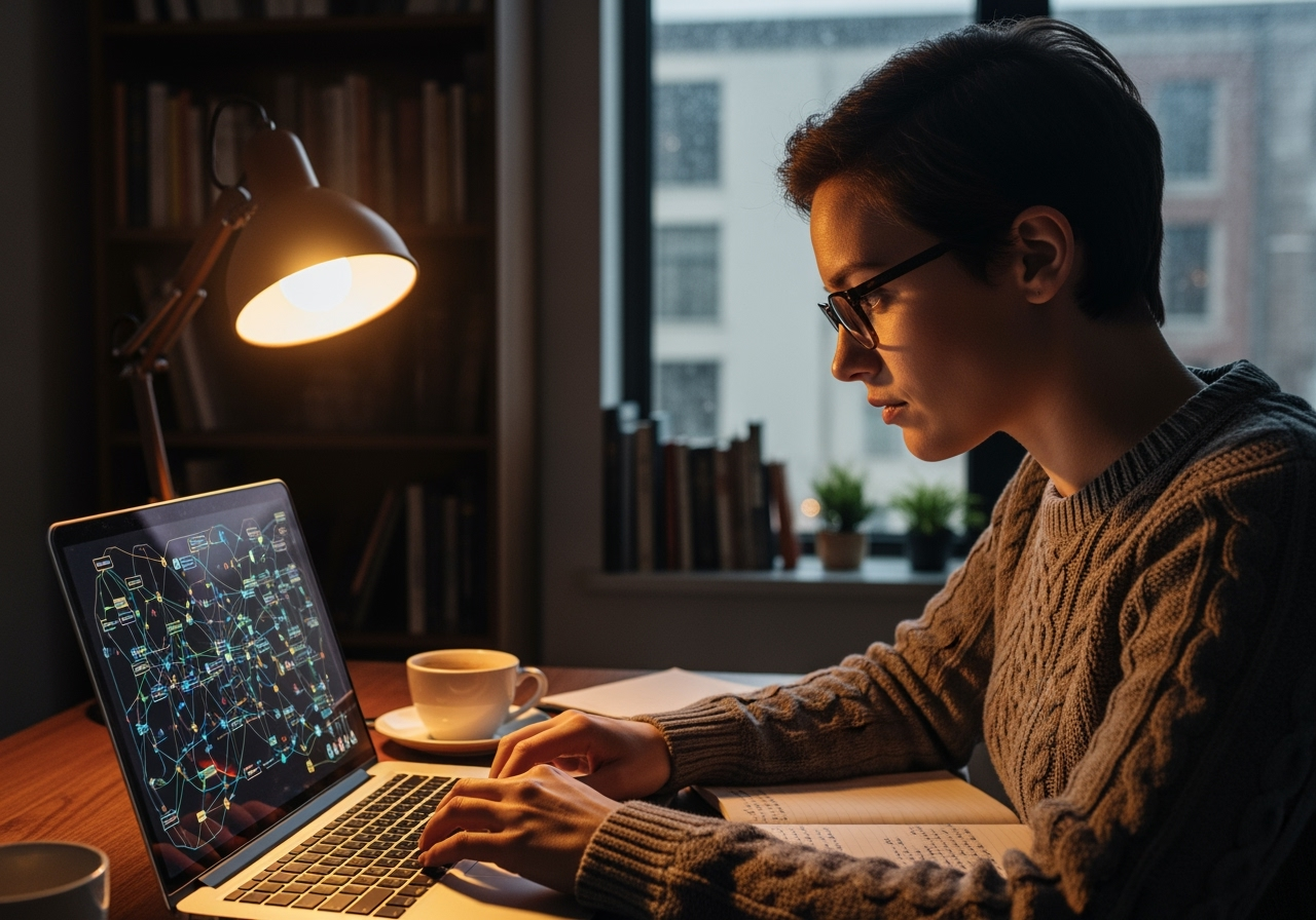 Person researching a company on a laptop - Group interview strategies