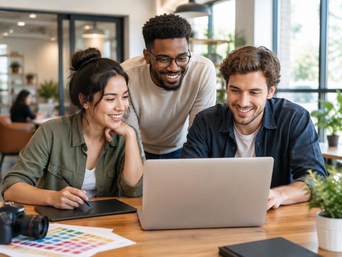 digital creative professionals collaborating in an online community
