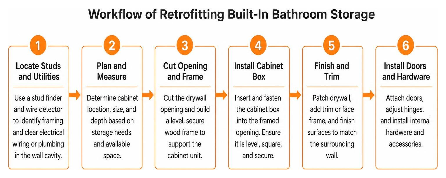 Workflow of retrofitting built-in bathroom storage Workflow of retrofitting built-in bathroom storage
