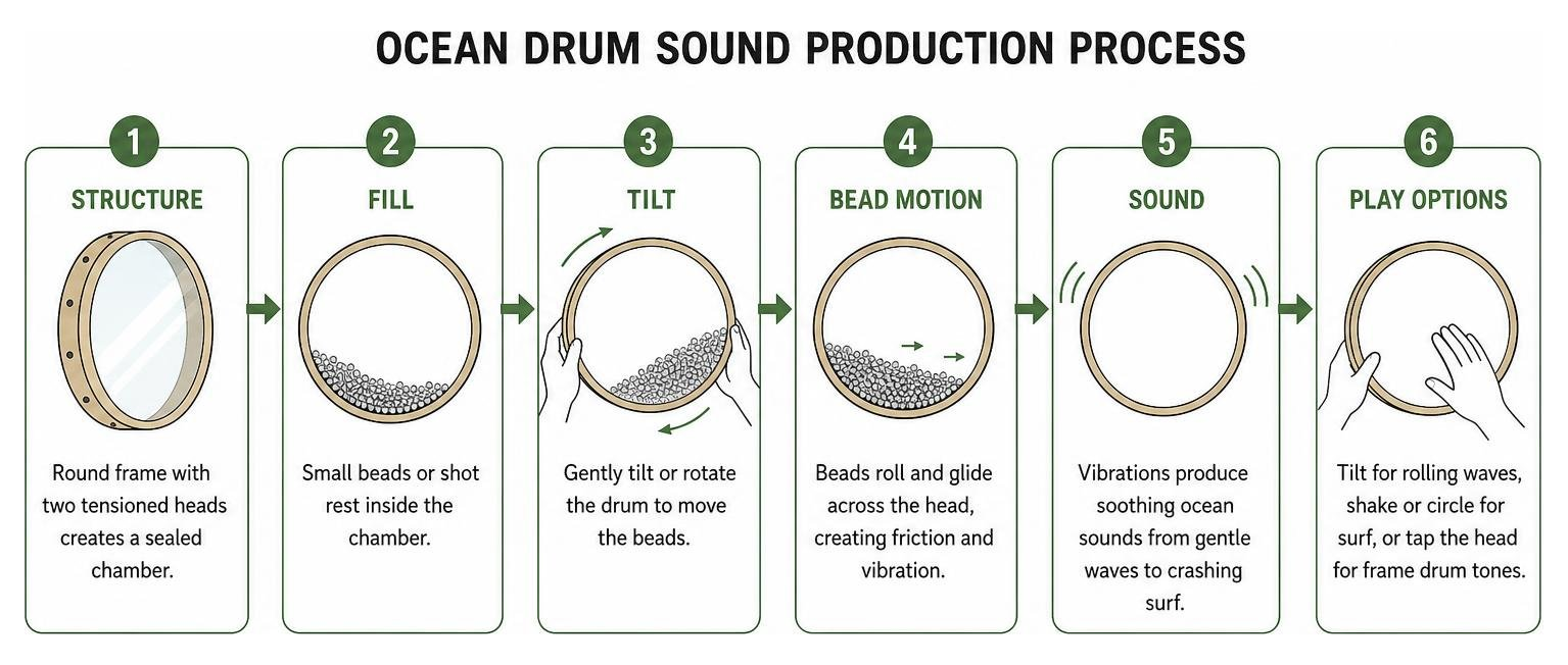 Diagram showing ocean drum sound production process Diagram showing ocean drum sound production process