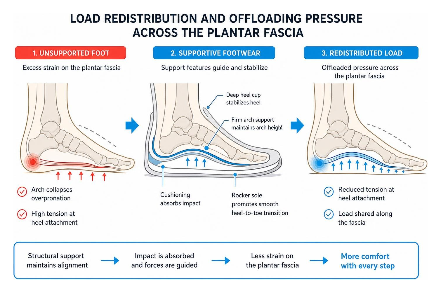 diagram illustrating load redistribution and offloading pressure across the plantar fascia diagram illustrating load redistribution and offloading pressure across the plantar fascia