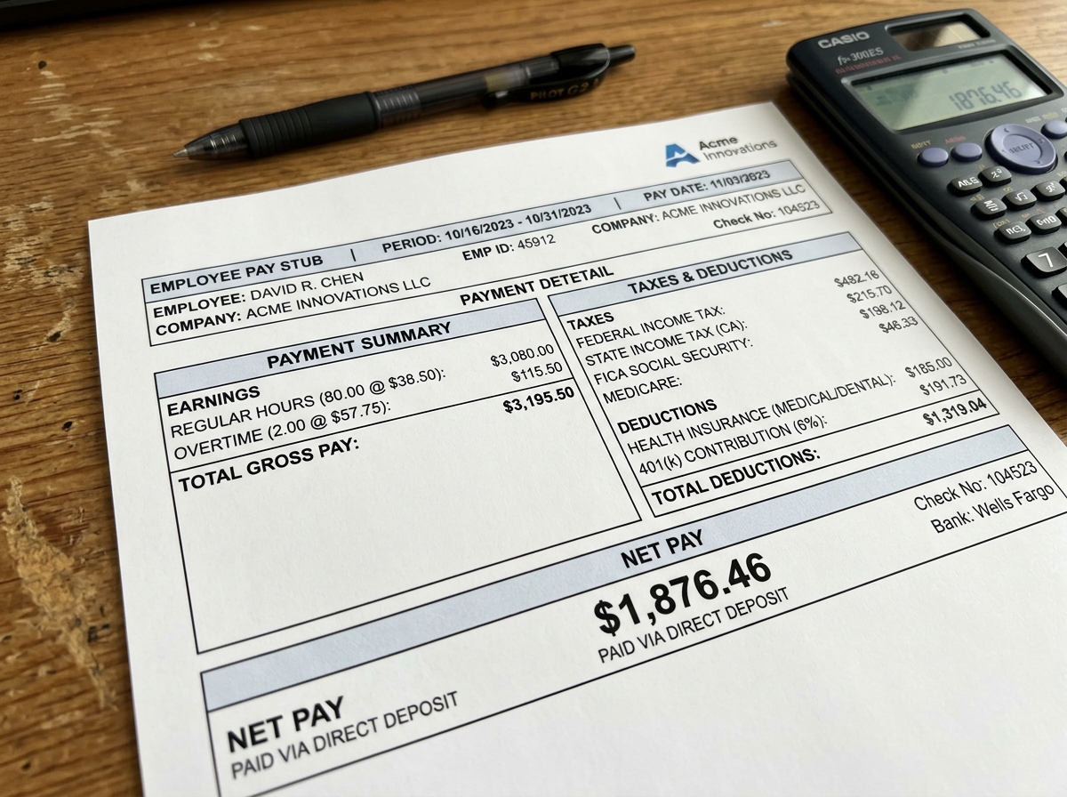A breakdown of a typical pay stub showing deductions for taxes and benefits - first job budgeting tips A breakdown of a typical pay stub showing deductions for taxes and benefits - first job budgeting tips