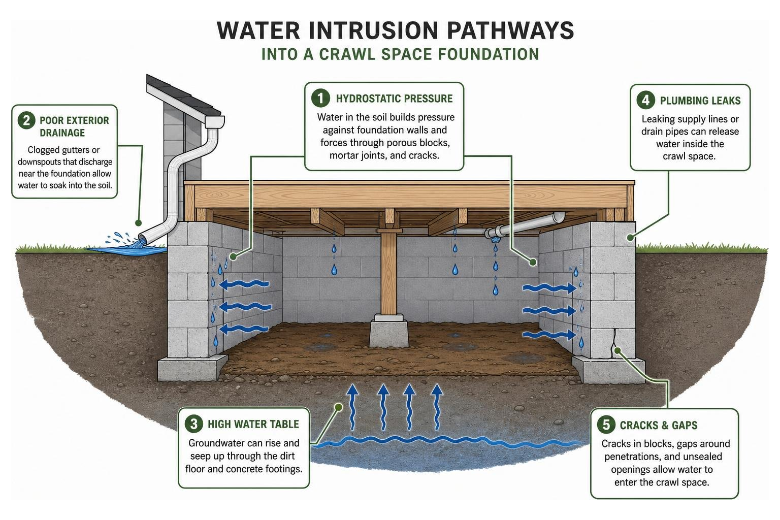 diagram of water intrusion pathways into a crawl space foundation diagram of water intrusion pathways into a crawl space foundation