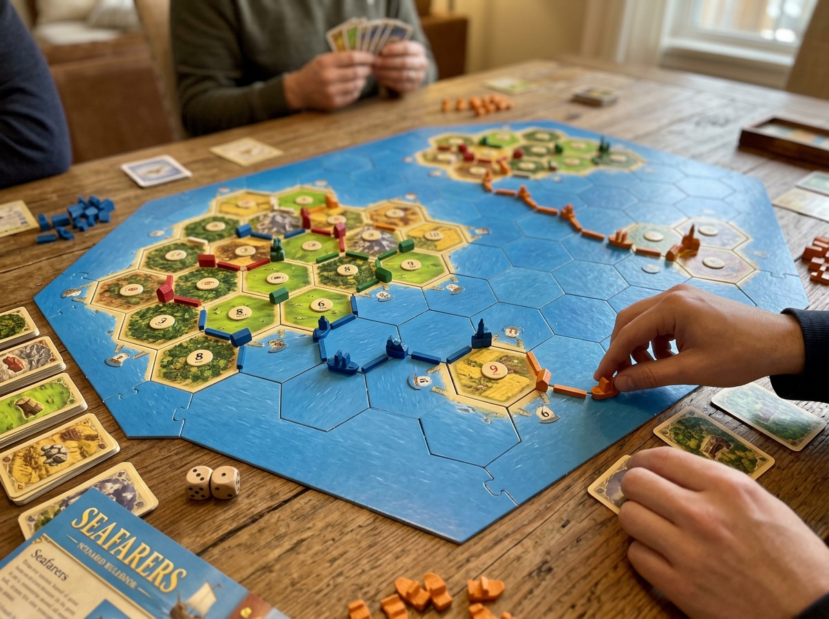 Ships sailing between islands in a Seafarers game setup - best catan expansion Ships sailing between islands in a Seafarers game setup - best catan expansion