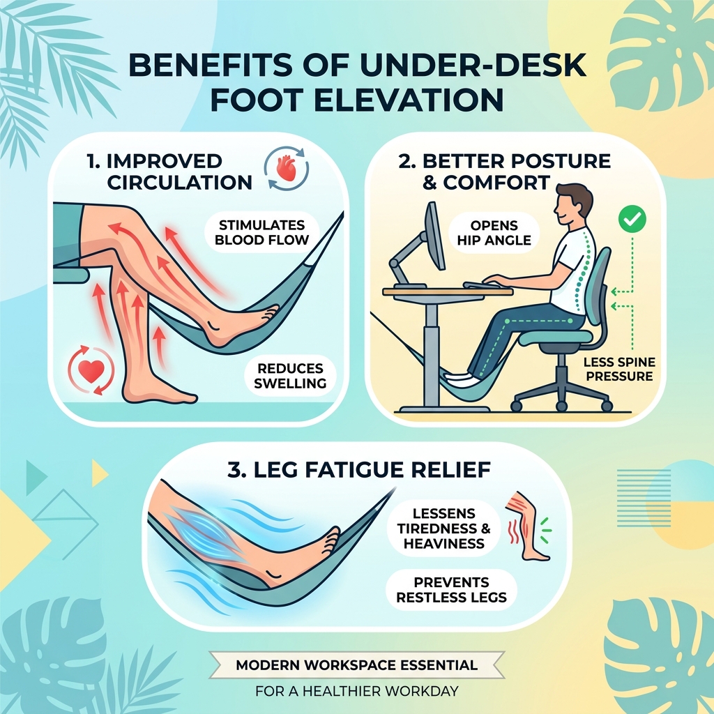 Benefits of under-desk foot elevation for circulation, posture, and leg fatigue relief - ergonomic foot hammock under desk Benefits of under-desk foot elevation for circulation, posture, and leg fatigue relief - ergonomic foot hammock under desk