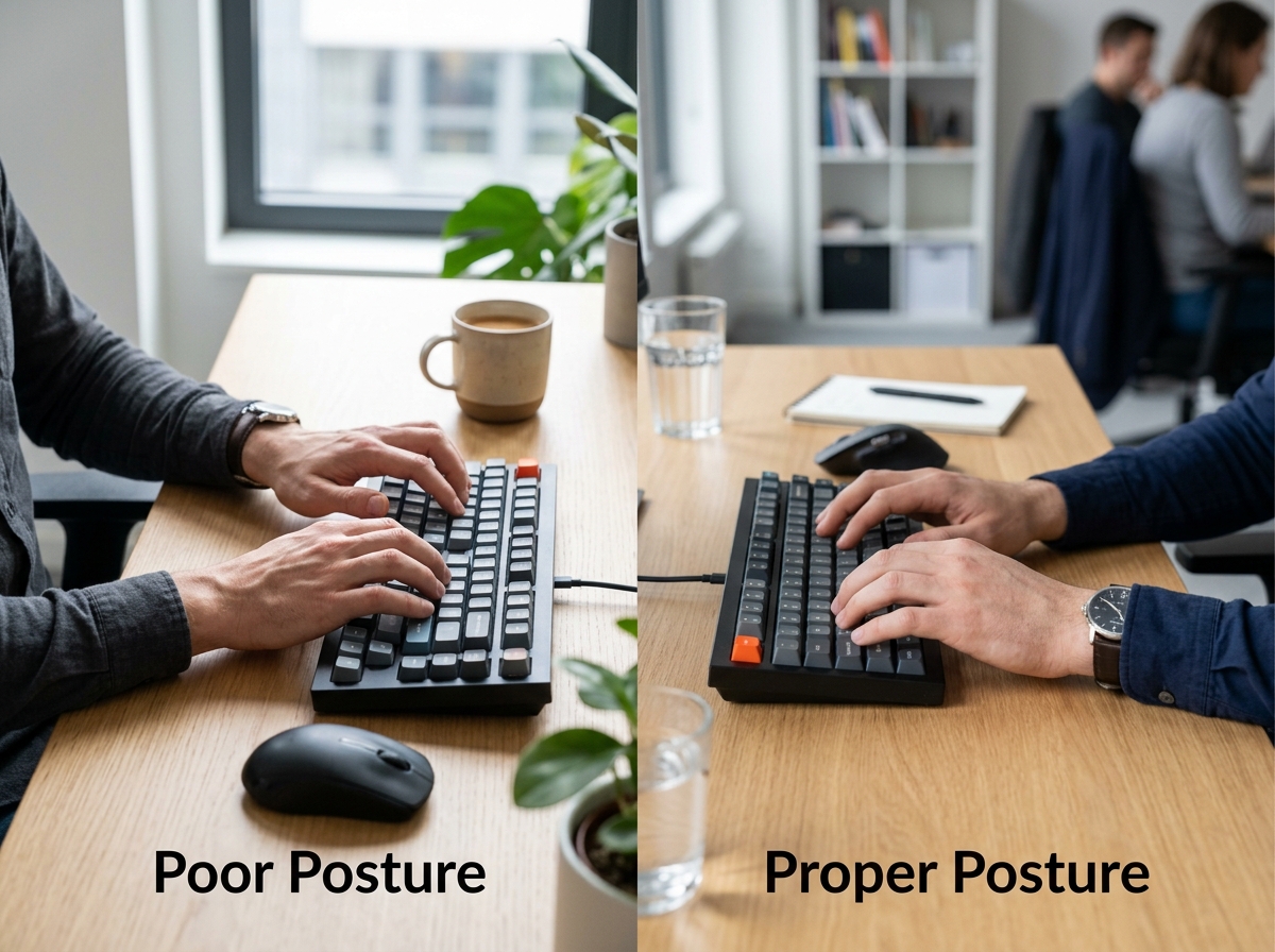 Comparison of bent wrists vs. straight neutral wrists while typing - wrist pain typing solutions