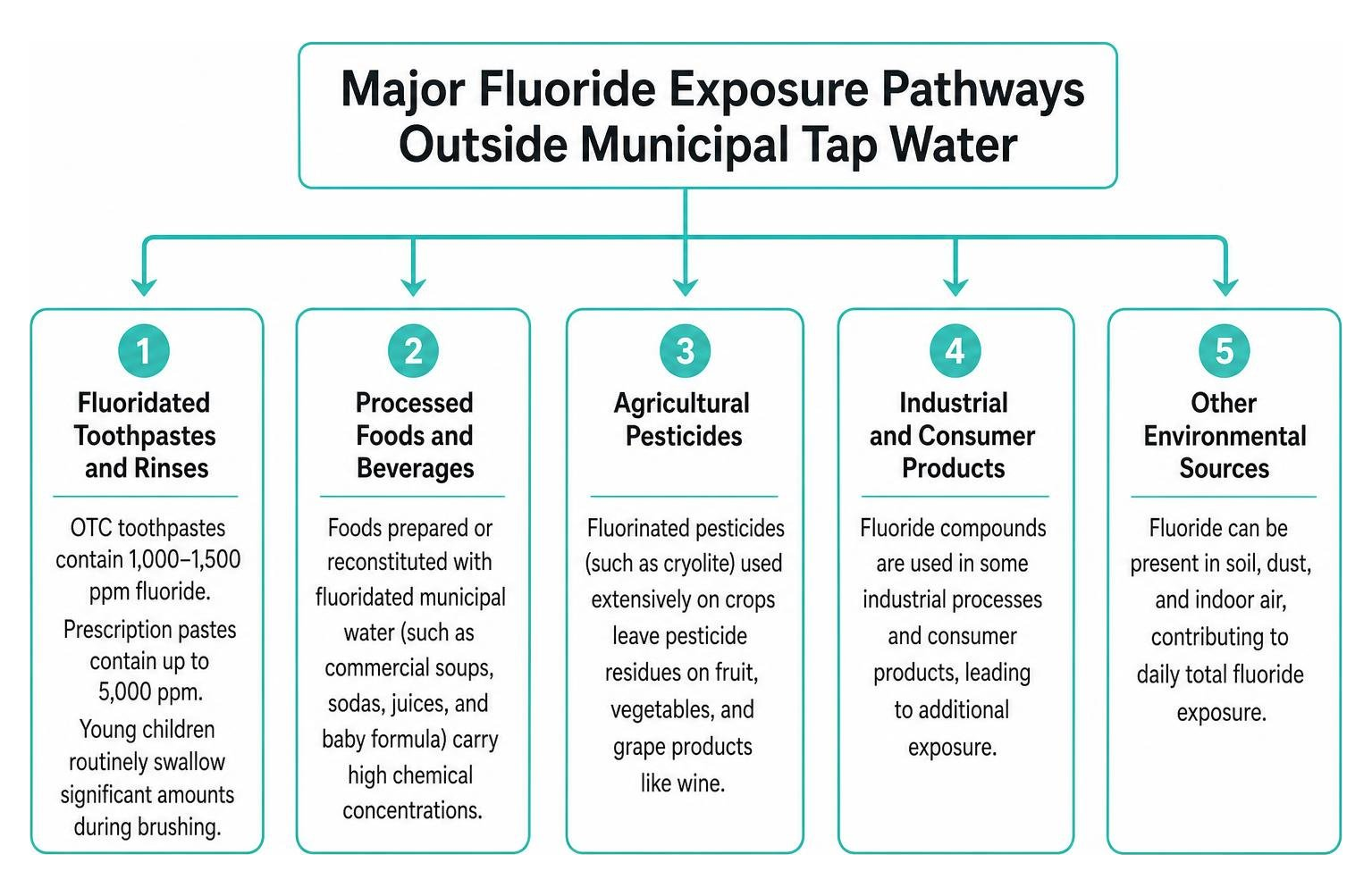 Major fluoride exposure pathways outside municipal tap water Major fluoride exposure pathways outside municipal tap water