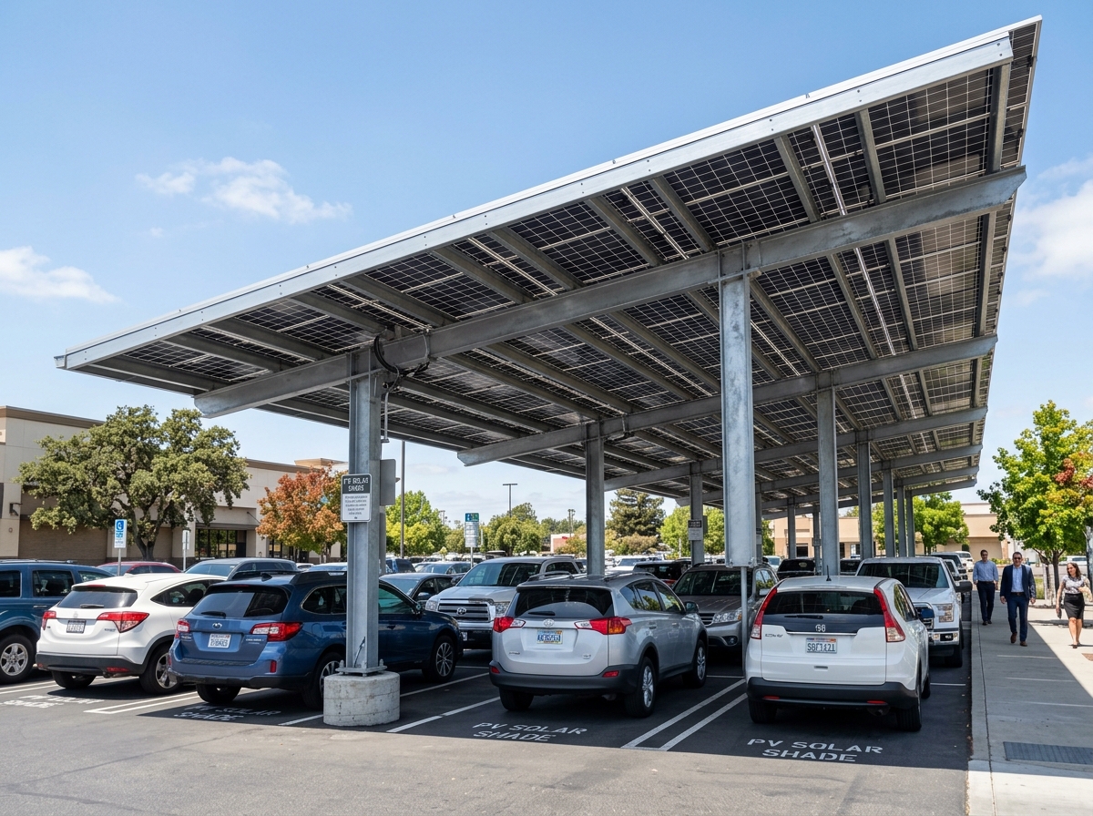 solar integrated parking canopy with cars underneath showing structural durability - building integrated solar panels solar integrated parking canopy with cars underneath showing structural durability - building integrated solar panels