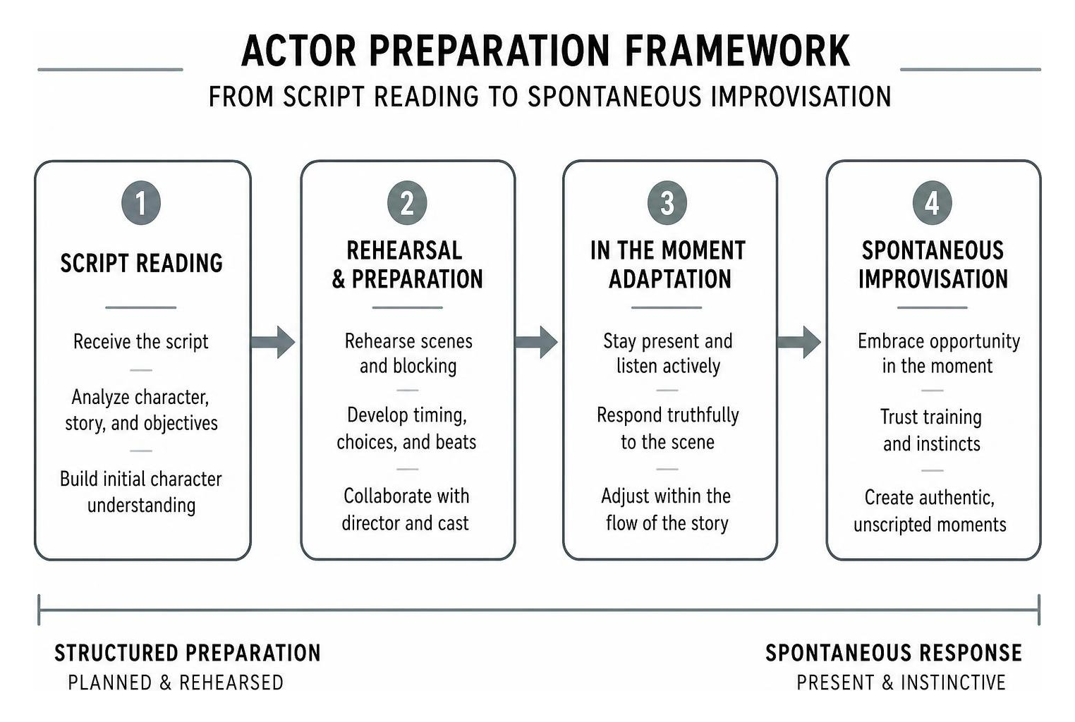 Actor preparation framework from script reading to spontaneous improvisation
