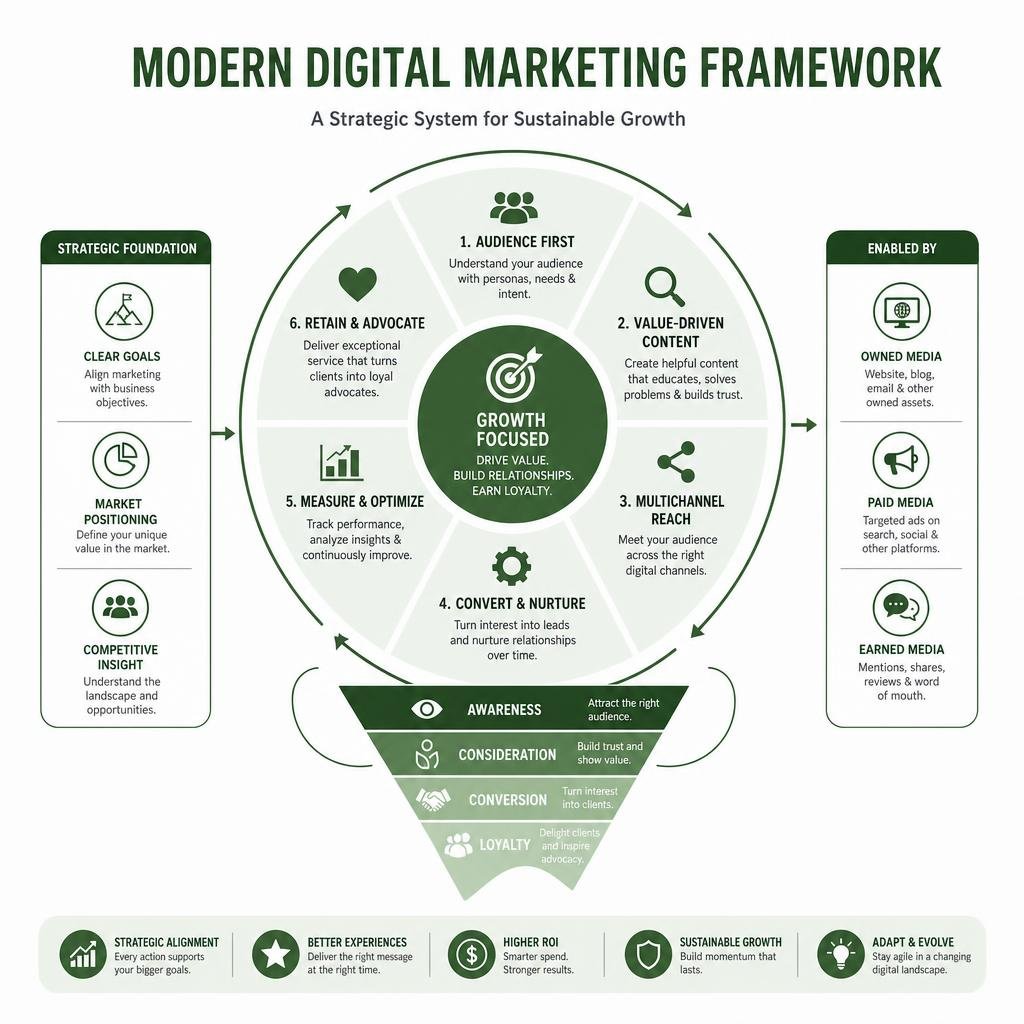 modern digital marketing framework infographic