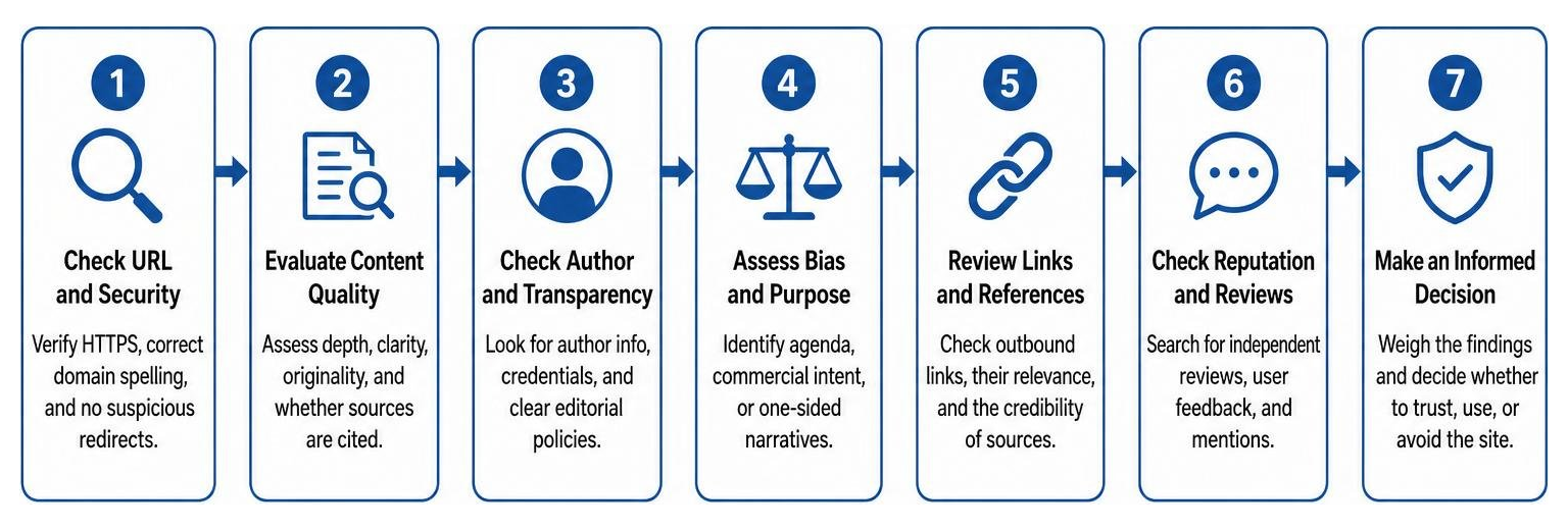 Step-by-step verification process for evaluating unknown websites Step-by-step verification process for evaluating unknown websites