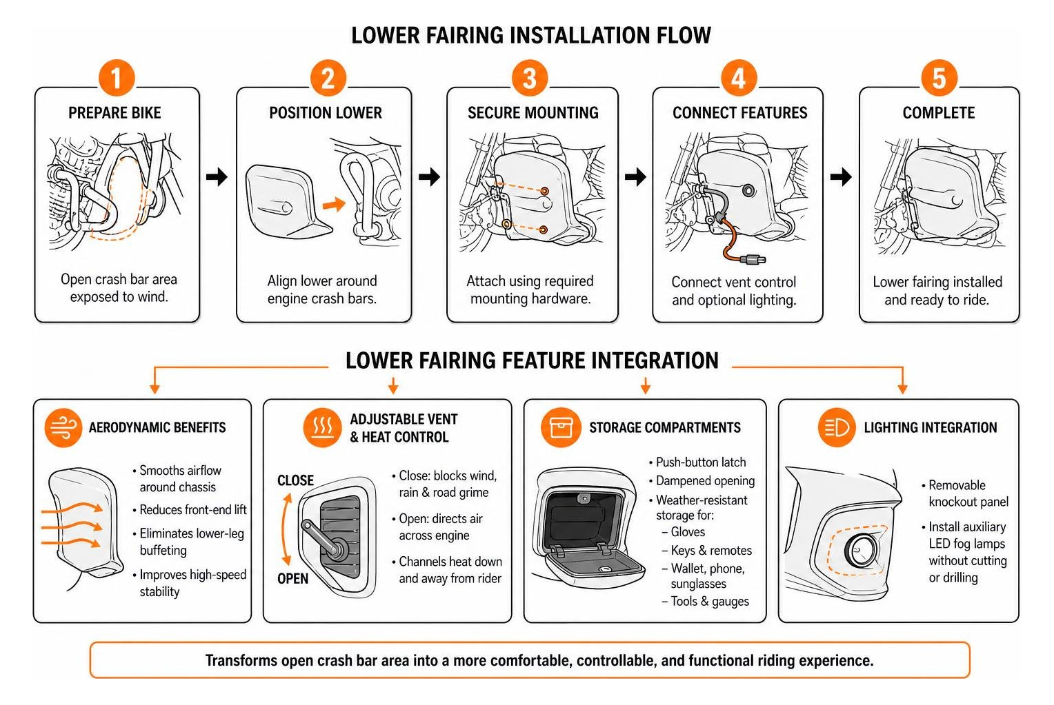 Harley lower fairing installation and feature integration flow Harley lower fairing installation and feature integration flow