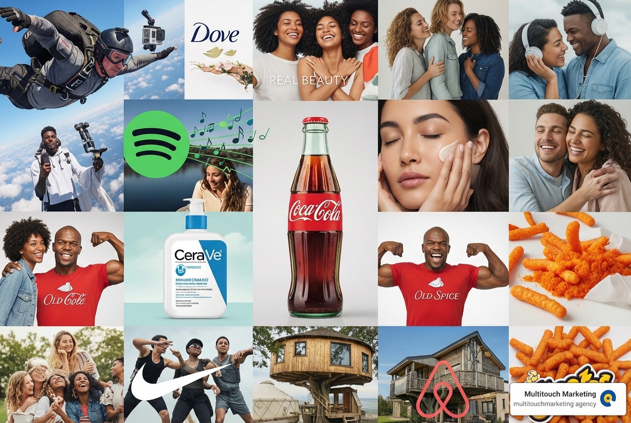 collage of famous social media campaigns, including GoPro, Dove, Spotify, Coca-Cola, CeraVe, Old Spice, Nike, Airbnb, Cheetos - social media marketing examples collage of famous social media campaigns, including GoPro, Dove, Spotify, Coca-Cola, CeraVe, Old Spice, Nike, Airbnb, Cheetos - social media marketing examples
