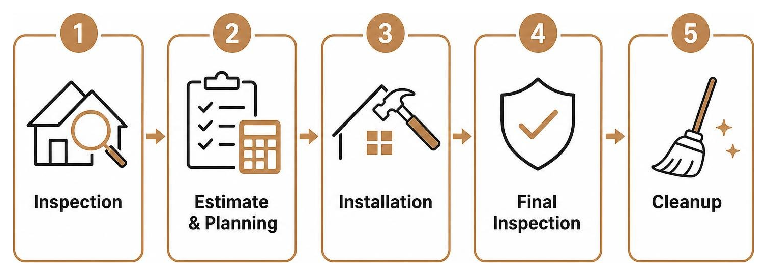diagram of the 5-step roofing process from inspection to cleanup diagram of the 5-step roofing process from inspection to cleanup
