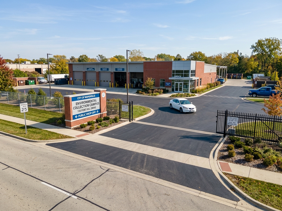 The entrance to the Naperville Environmental Collection Campus at 156 Fort Hill Drive - dupage recycling center naperville