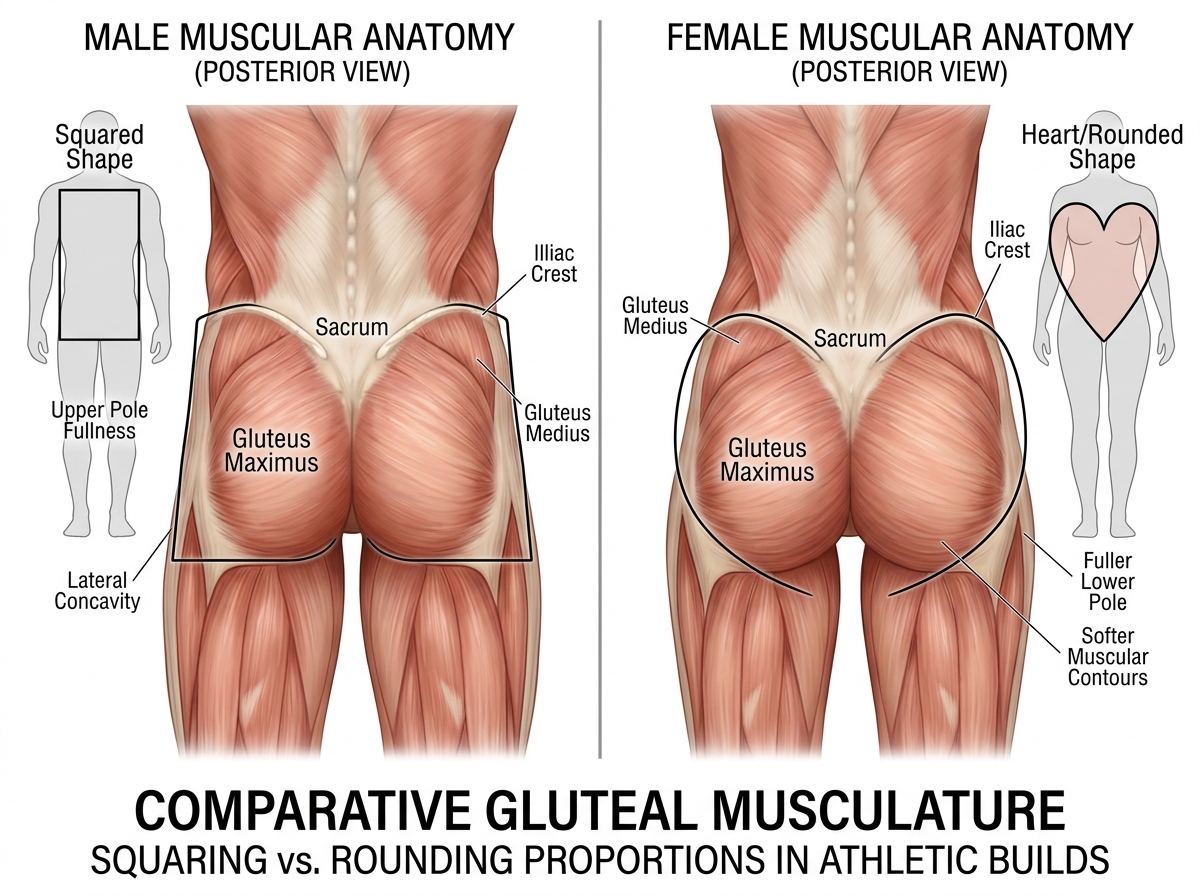 Comparison of male versus female gluteal proportions and aesthetic goals - butt augmentation men Comparison of male versus female gluteal proportions and aesthetic goals - butt augmentation men