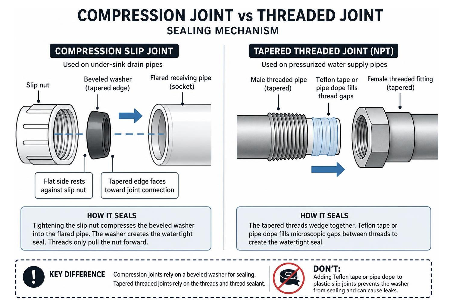 compression joint vs threaded joint sealing mechanism