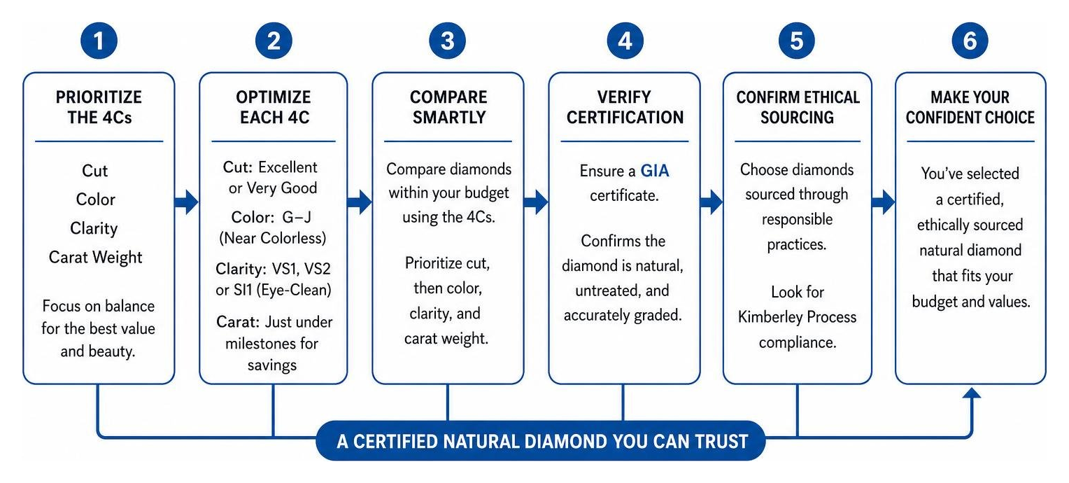 Step by step process of selecting a certified natural diamond