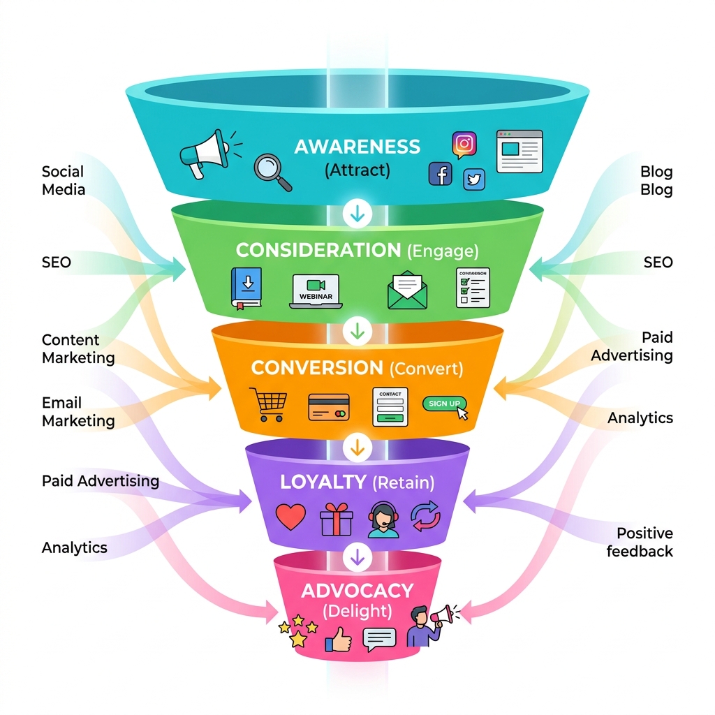 Integrated marketing funnel infographic - Digital Marketing Strategies infographic