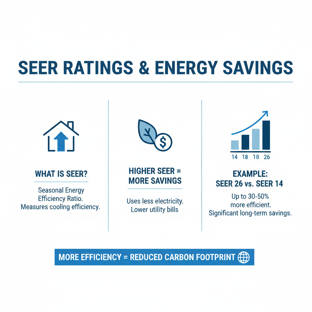 Infographic explaining how SEER ratings translate to energy savings - carrier ac installation denville infographic 