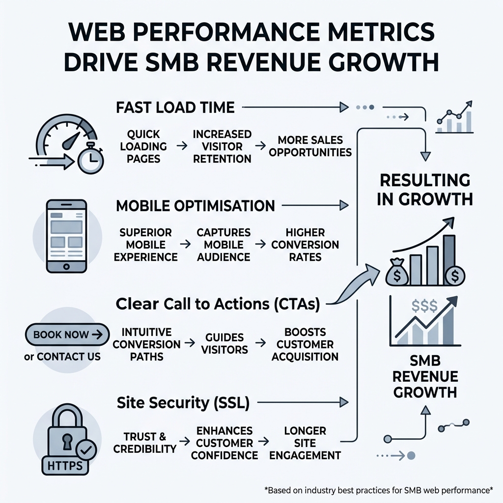 infographic showing the connection between web performance metrics and SMB revenue growth - Web development for SMBs infographic showing the connection between web performance metrics and SMB revenue growth - Web development for SMBs