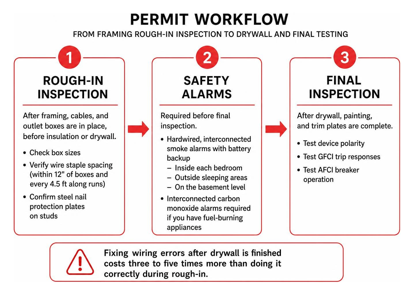 Permit workflow from framing rough-in inspection to drywall and final testing Permit workflow from framing rough-in inspection to drywall and final testing
