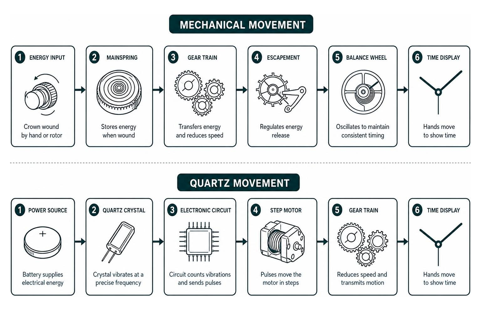 mechanical vs quartz movement mechanism flow