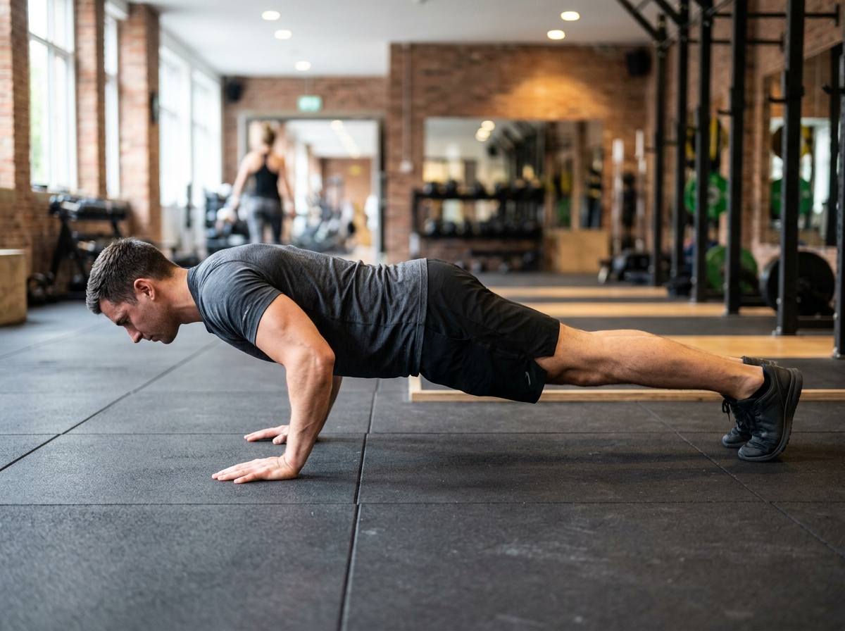 Proper push-up alignment showing straight back and 45-degree elbow angle - fun push up variations