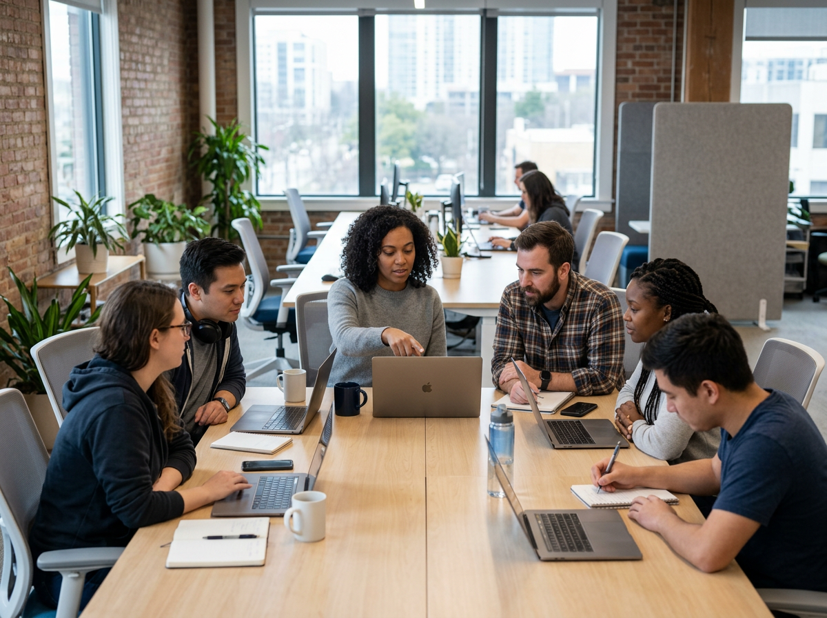 Distributed engineering team holding an async code review session Distributed engineering team holding an async code review session