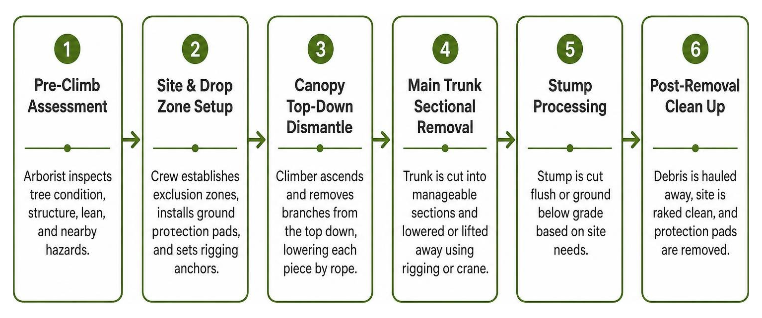 Workflow steps from site assessment to post-removal clean up