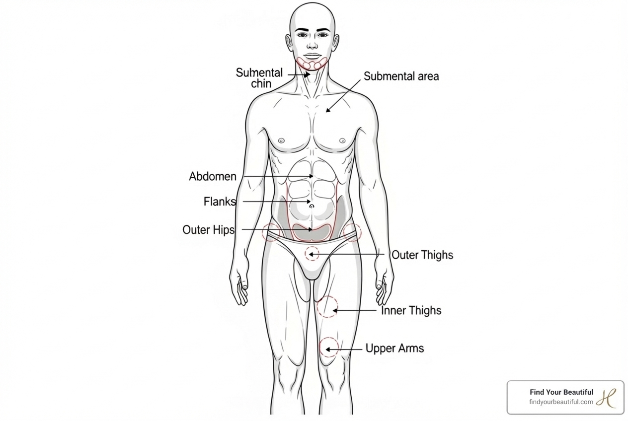 diagram showing common liposuction treatment areas - liposuction cost