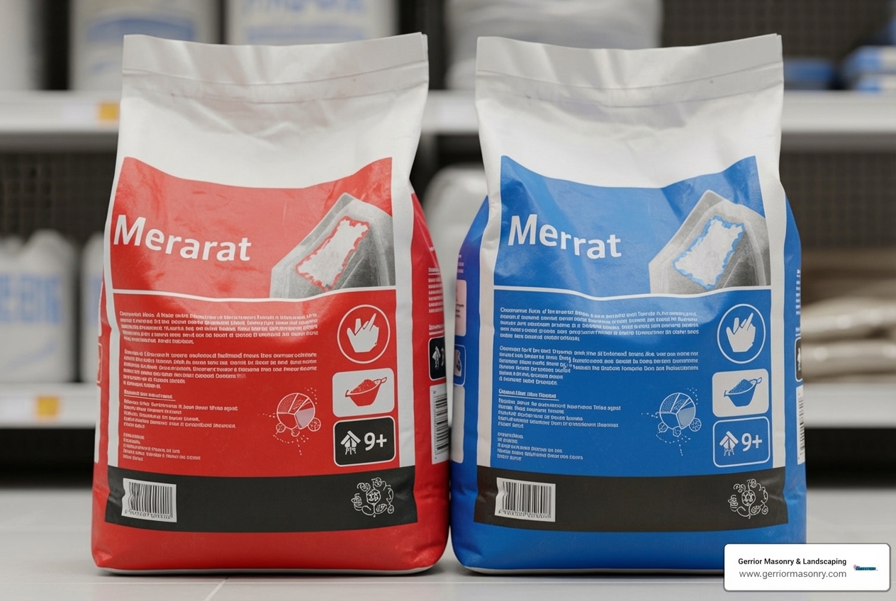 bags of Type S and Type N mortar side-by-side - best mortar mix for rock wall