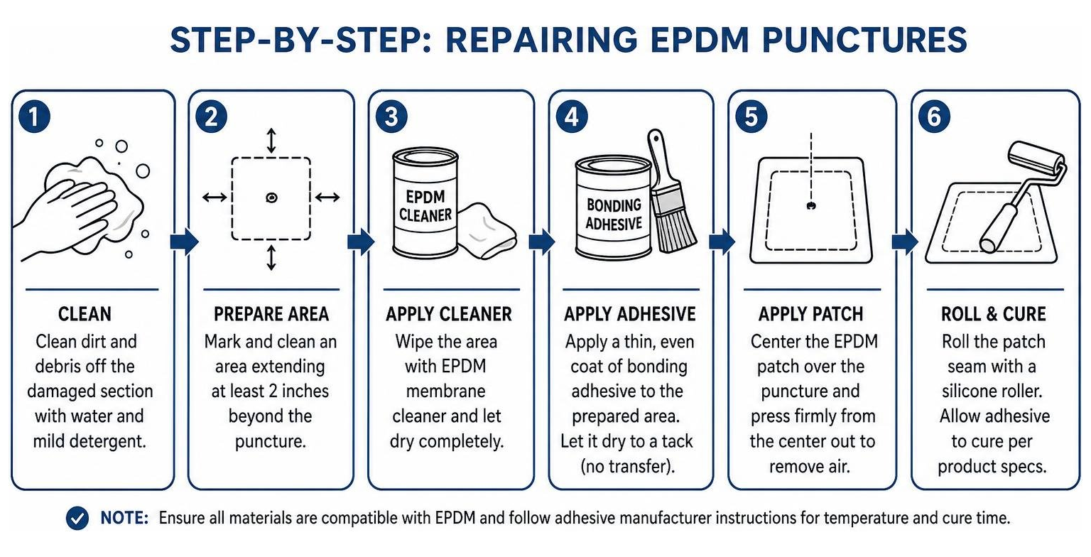 Step-by-step process for repairing EPDM punctures Step-by-step process for repairing EPDM punctures
