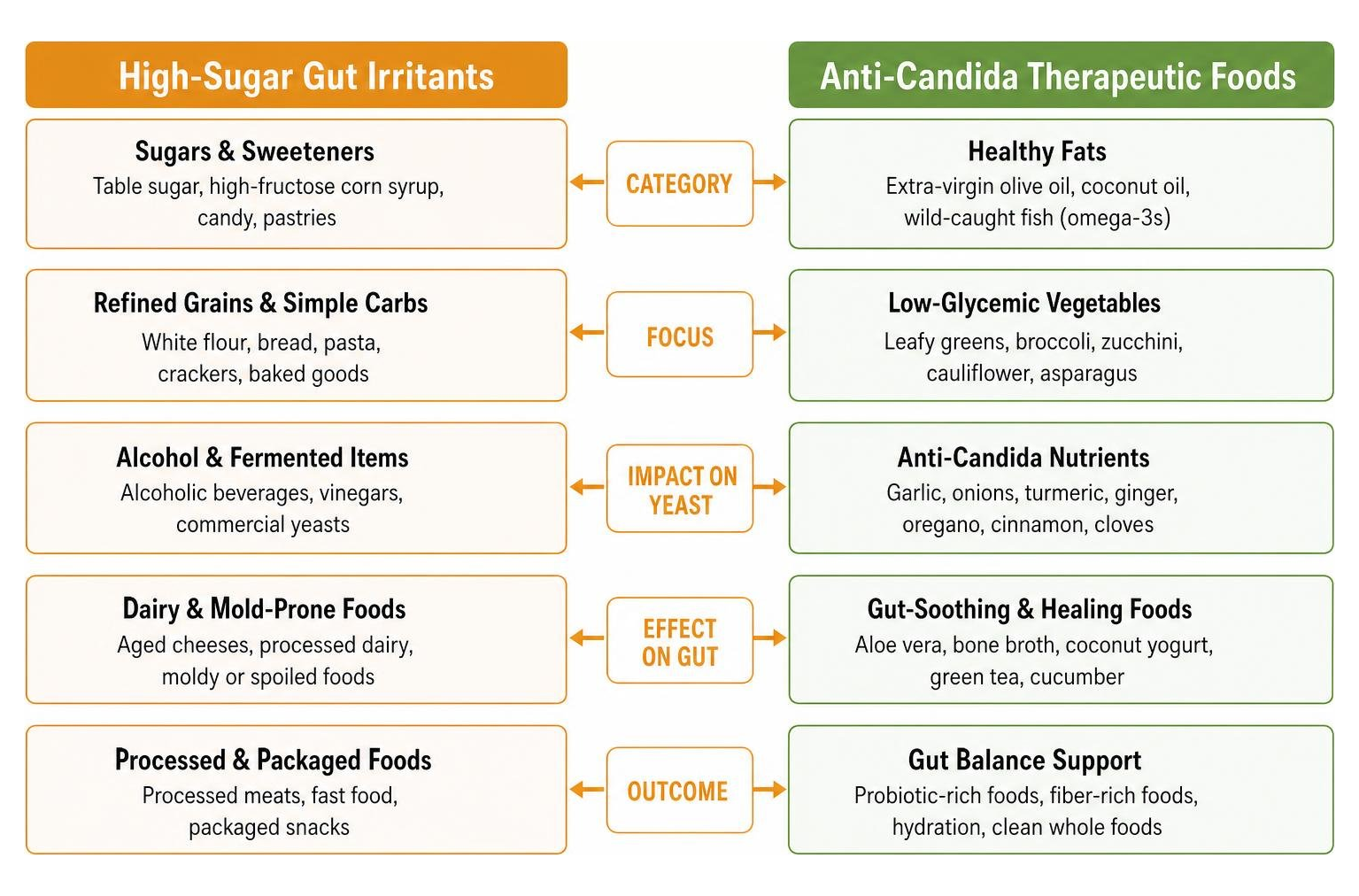 Comparing high-sugar gut irritants with anti-candida therapeutic foods Comparing high-sugar gut irritants with anti-candida therapeutic foods