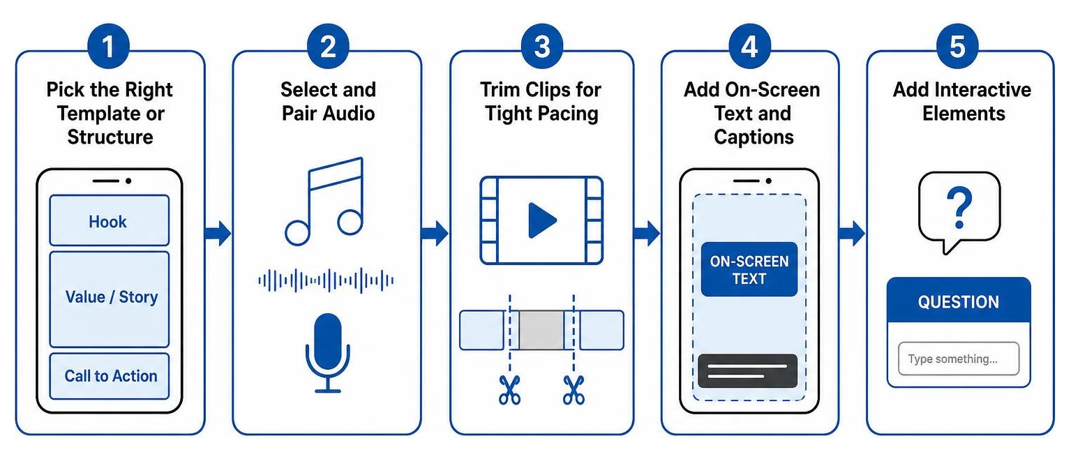 Diagram showing step-by-step reels creation workflow from planning to publishing Diagram showing step-by-step reels creation workflow from planning to publishing