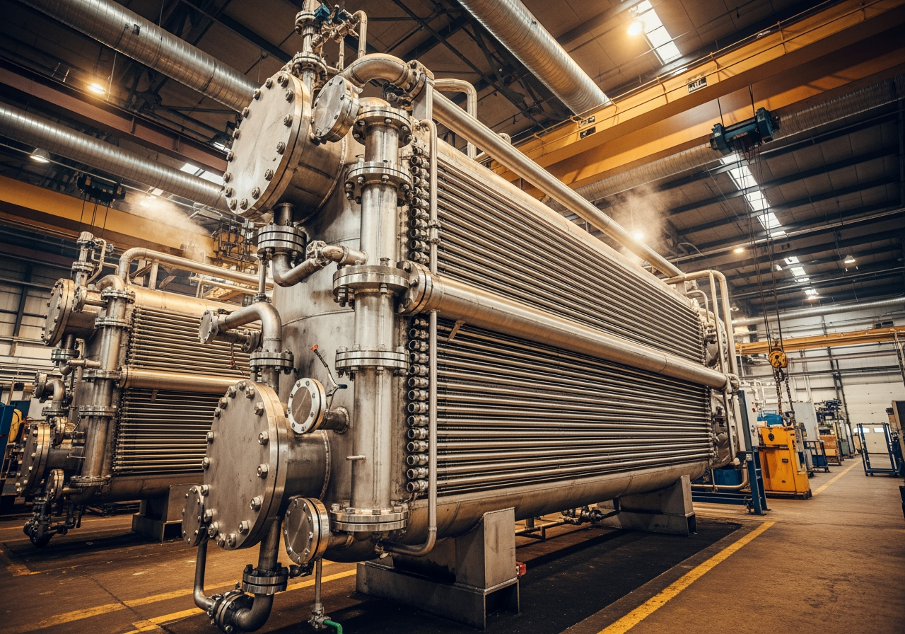 large industrial heat exchanger made from stainless steel - 347 stainless round bar