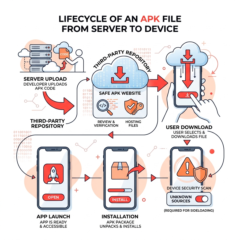 Lifecycle of an APK file from server to device - safe apk websites infographic Lifecycle of an APK file from server to device - safe apk websites infographic