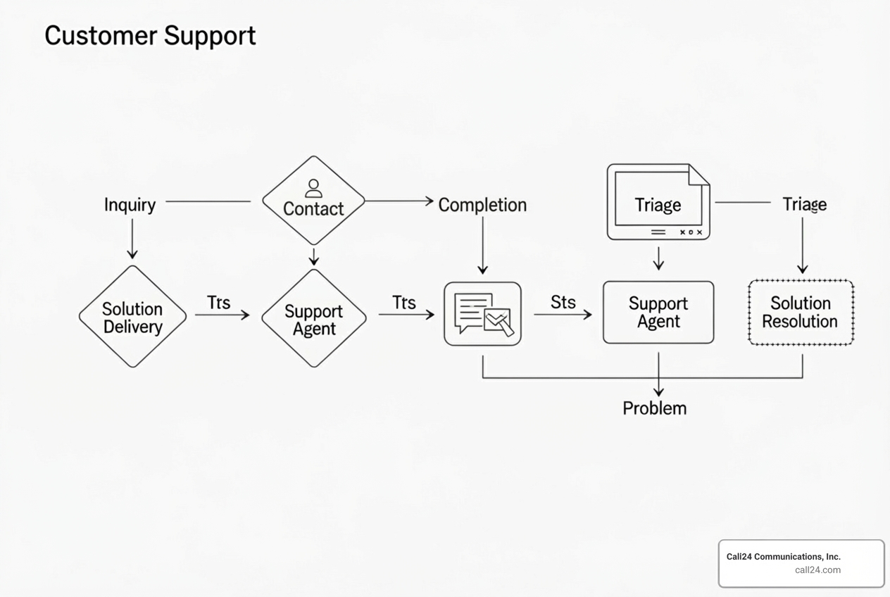 flowchart showing a 24/7 support workflow from initial contact to resolution - 24/7 customer service