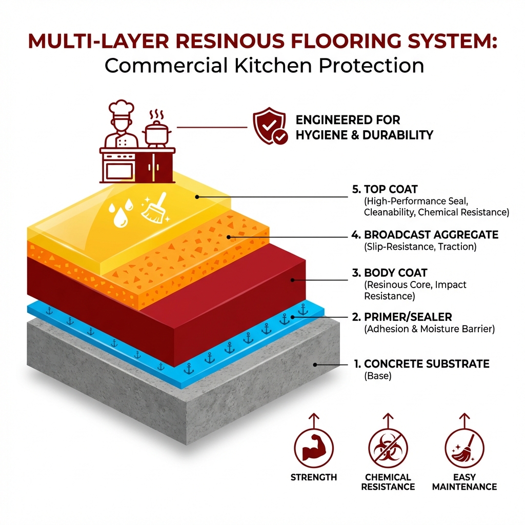 multi-layer resinous flooring system - epoxy for kitchen floor infographic 