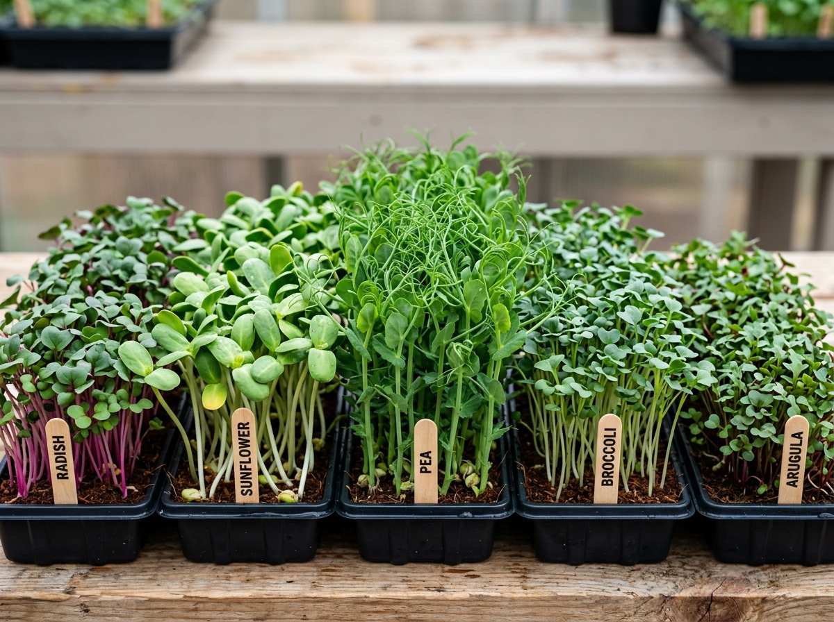 various microgreen varieties side-by-side highlighting different textures and colors - Best microgreens for beginners various microgreen varieties side-by-side highlighting different textures and colors - Best microgreens for beginners