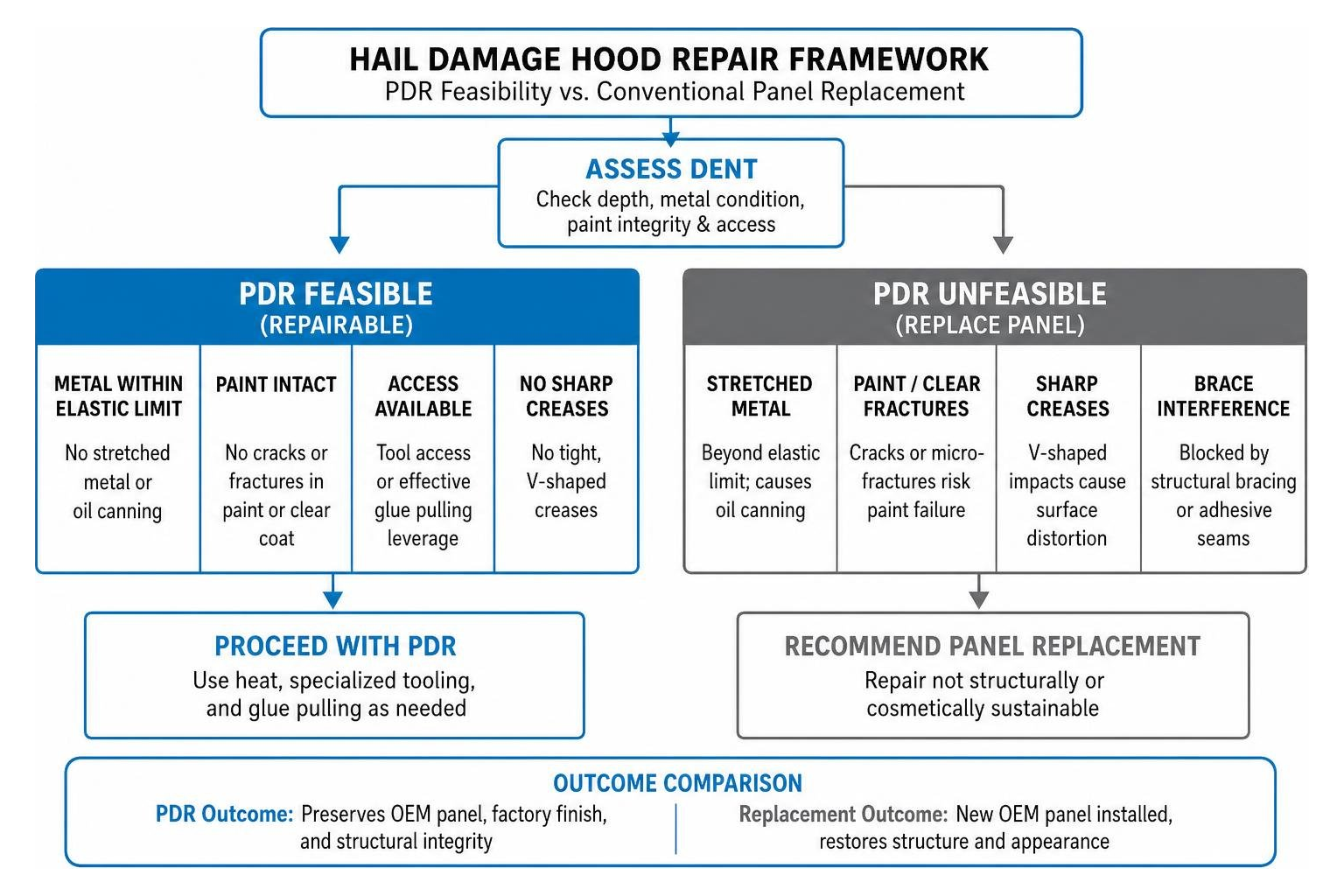 Framework showing PDR feasibility versus conventional panel replacement Framework showing PDR feasibility versus conventional panel replacement