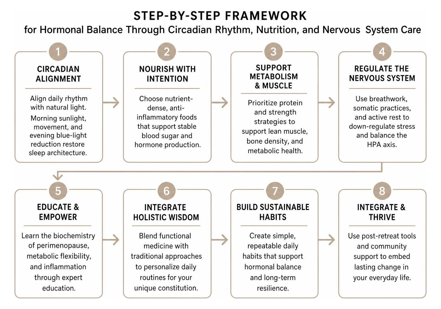 Step-by-step framework for hormonal balance through circadian rhythm, nutrition, and nervous system care Step-by-step framework for hormonal balance through circadian rhythm, nutrition, and nervous system care