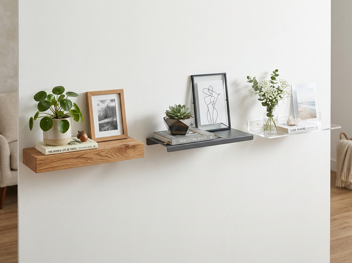 Comparison of different wall ledge materials including wood, metal, and acrylic - living room wall ledge Comparison of different wall ledge materials including wood, metal, and acrylic - living room wall ledge