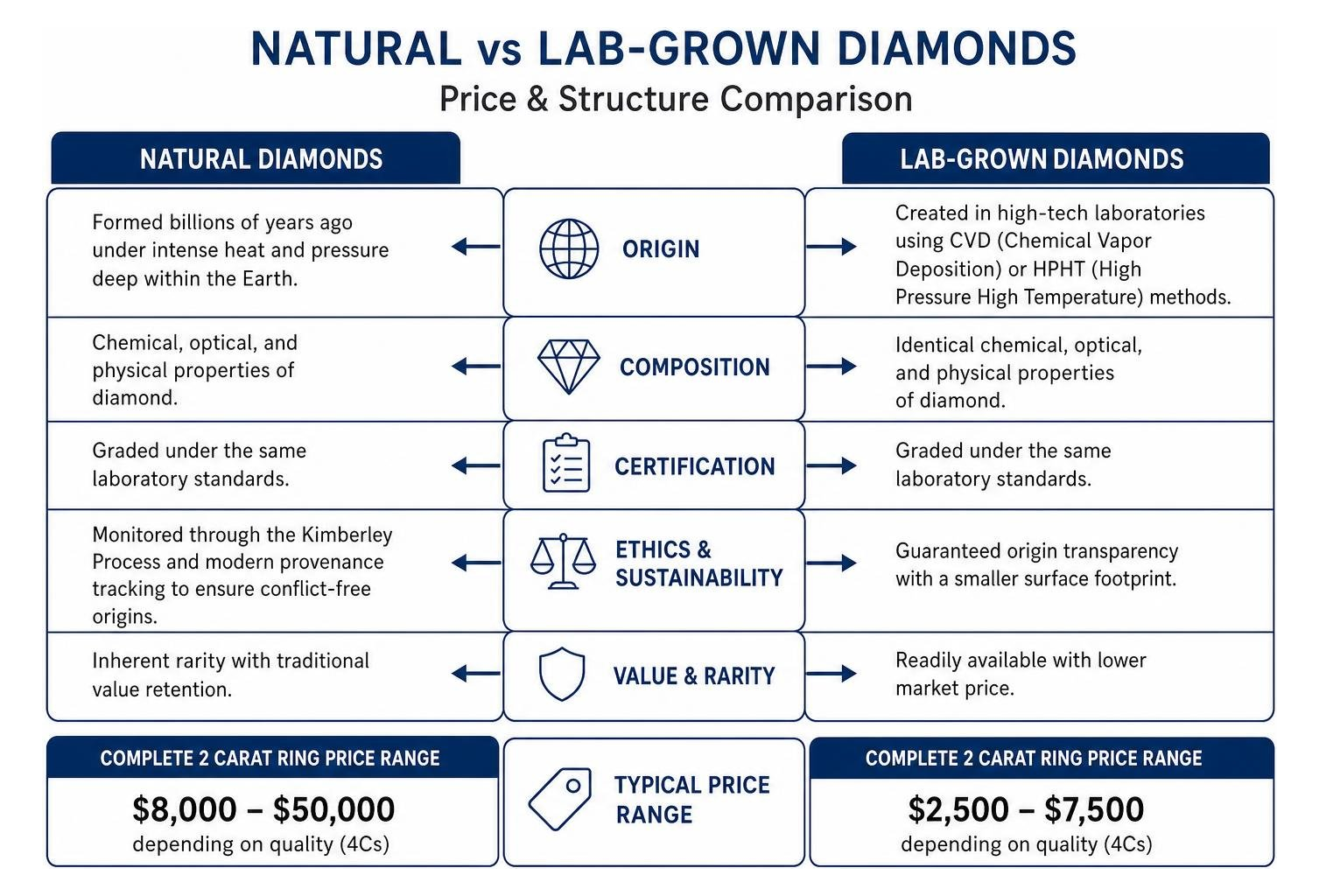 natural vs lab-grown diamond price and structure comparison