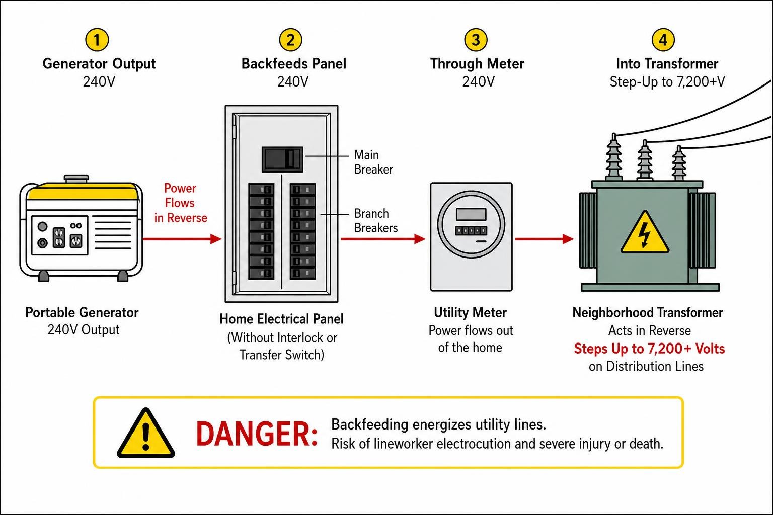 hazardous backfeeding diagram showing step-up transformer danger hazardous backfeeding diagram showing step-up transformer danger