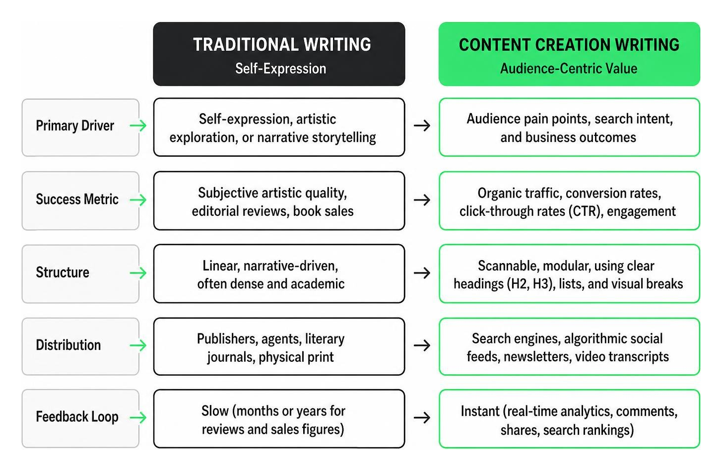 Traditional self-expression vs audience-centric value diagram Traditional self-expression vs audience-centric value diagram