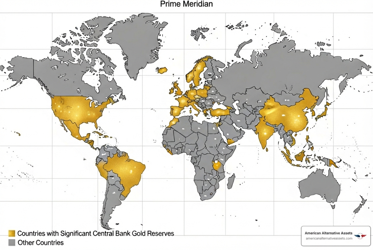 world map highlighting major central bank gold reserves - Diversify with gold world map highlighting major central bank gold reserves - Diversify with gold