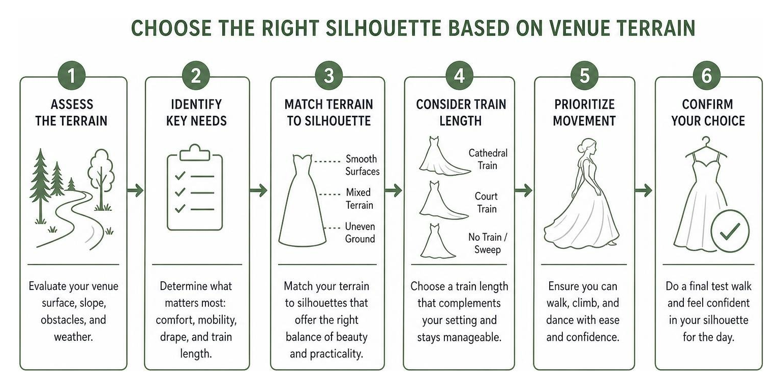 diagram showing the step-by-step process of choosing the right silhouette based on venue terrain diagram showing the step-by-step process of choosing the right silhouette based on venue terrain