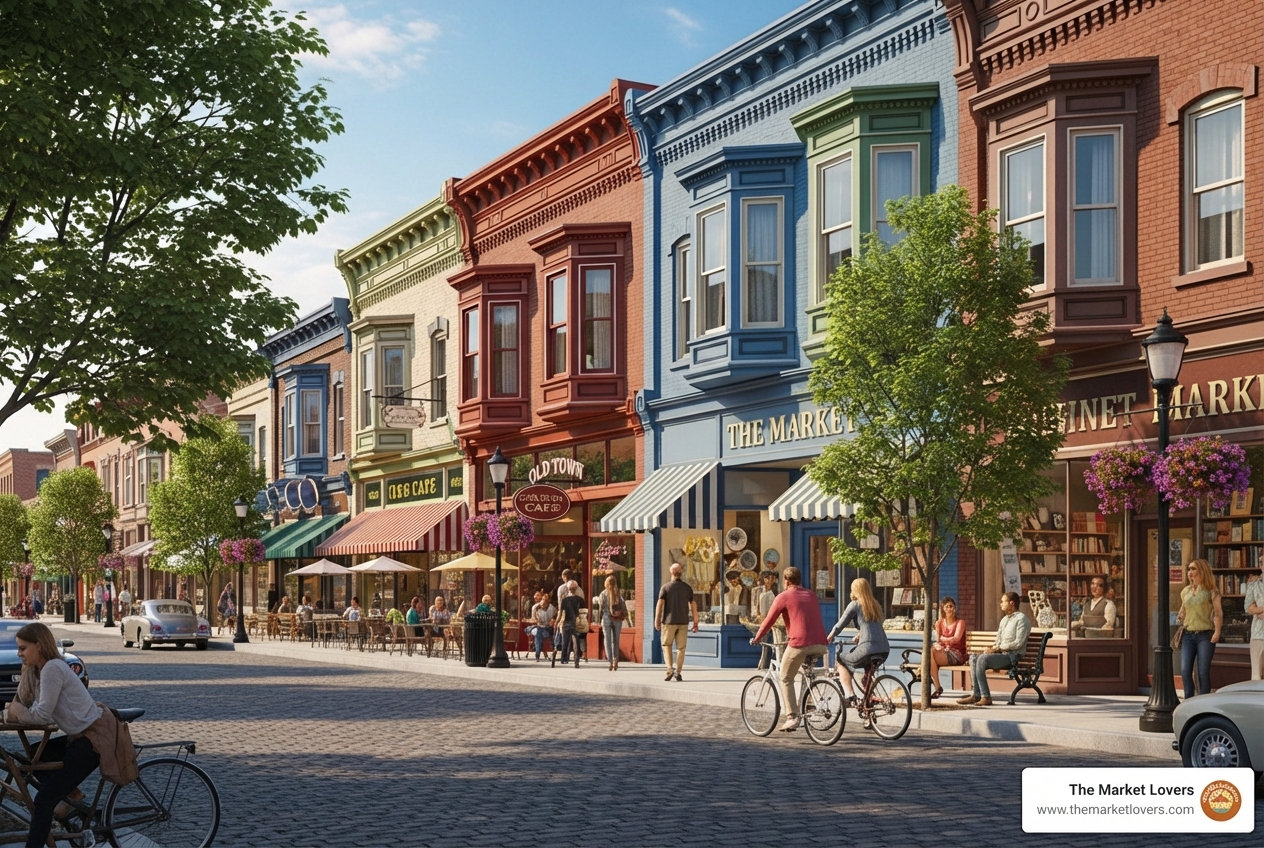 vibrant, walkable main street with unique storefronts - Shop Local